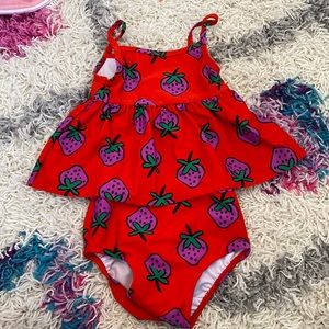 Hanna Andersson strawberry print peplum two piece swimsuit size 18-24m